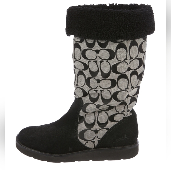 Coach Shoes - Coach Kally Logo Patterned Blk/Gray Boots Sz 8.5
